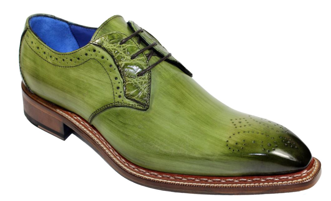 Fennix Italy "Tyler" Olive Genuine Alligator / Calfskin Lace-Up Shoes.